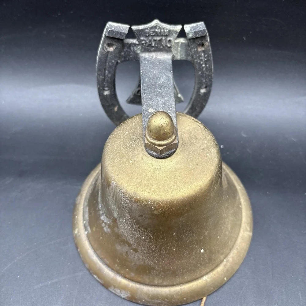 Vintage BEVIN Patio Cast Iron Brass Garden Bell Wall Mount Horse Shoe Farmhouse